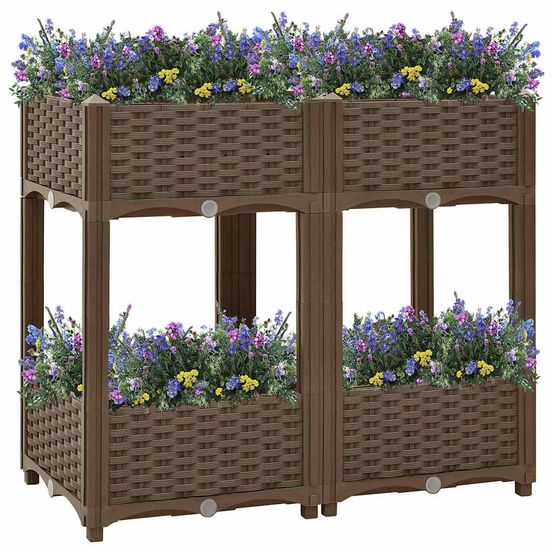 Jardinière haute sur pieds avec étagère polypropylène jardin balcon brun 80 cm
