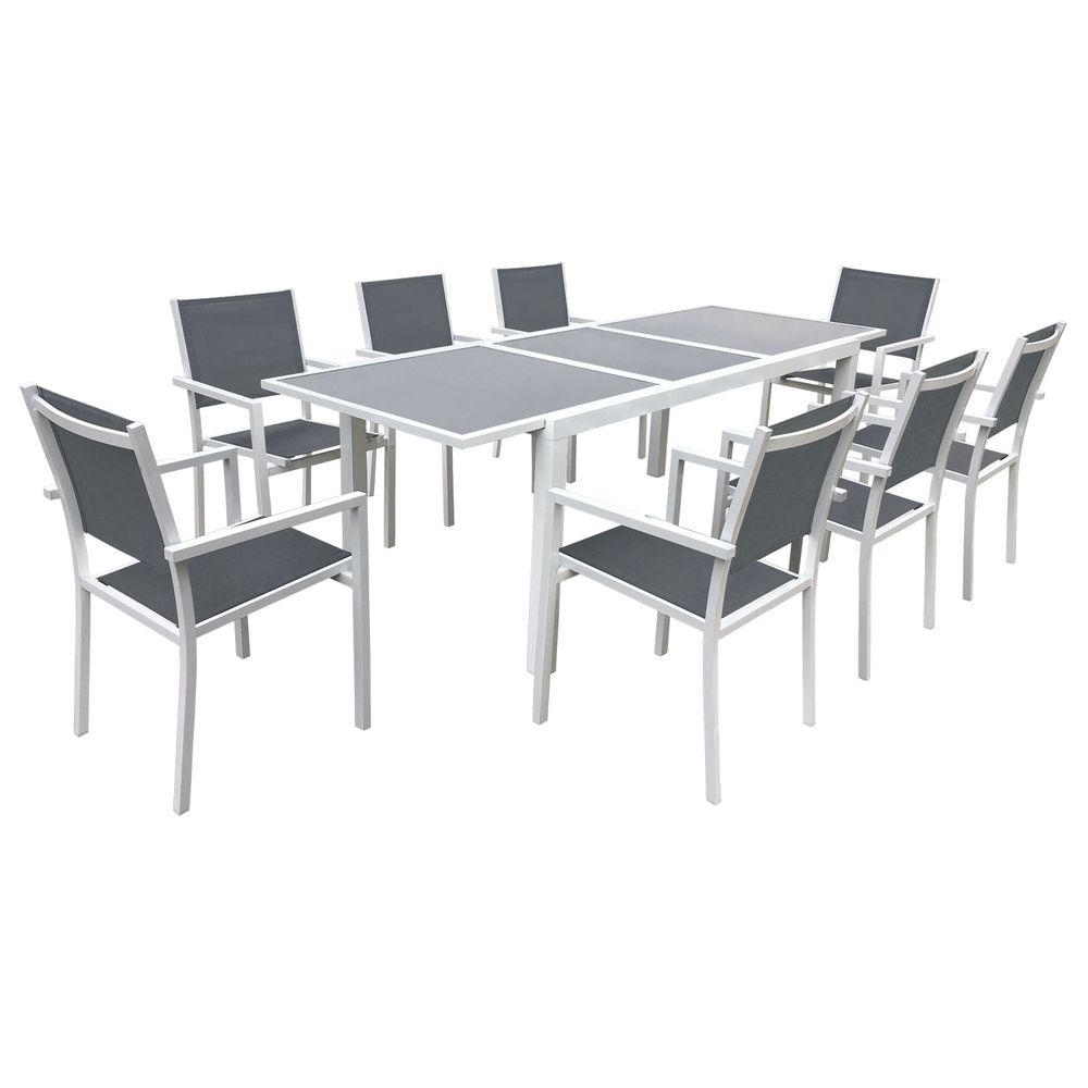 Salon de jardin firenze extensible en textilène gris 8 places - aluminium blanc