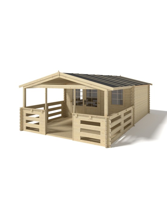 Abri de jardin en bois - 4x4 m + terrasse avec balustrade et avant-toit en bois - 28 m2 - dom371+dom618+dom548+pod04 - altanka