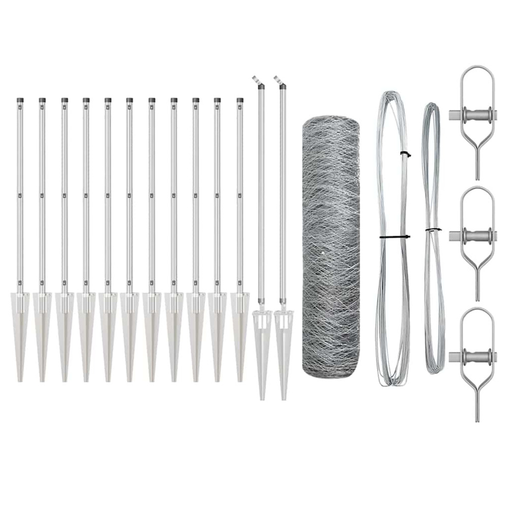 Clôture avec poteaux argent 1 x 10 m acier recouvert de pvc