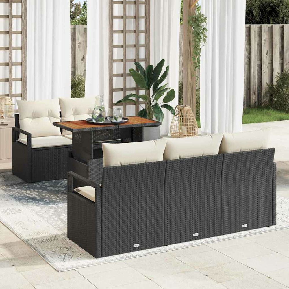 Ensemble de canapé de jardin 6 pcs noir poly rotin
