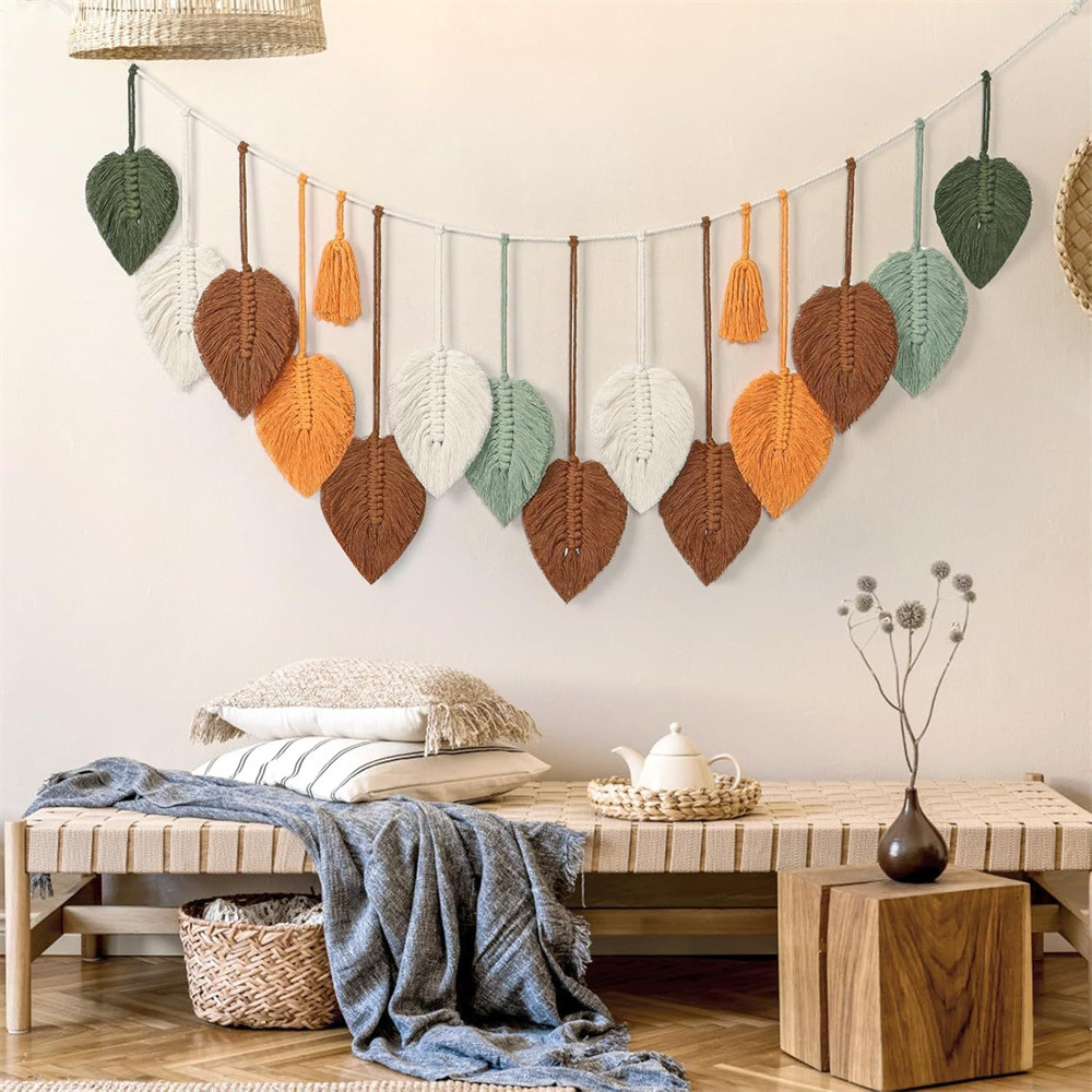 Tapis mural en forme de feuille en coton tissé à la main (80x38 cm)