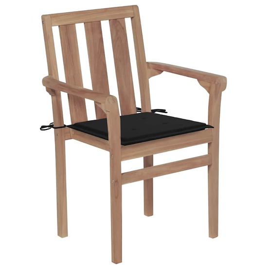 Chaises de jardin lot de 2 et coussins noir bois de teck massif