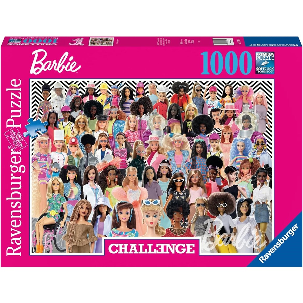 Puzzle 1000 pièces barbie - ravensburger - challenge puzzle - rose - mixte - licence barbie