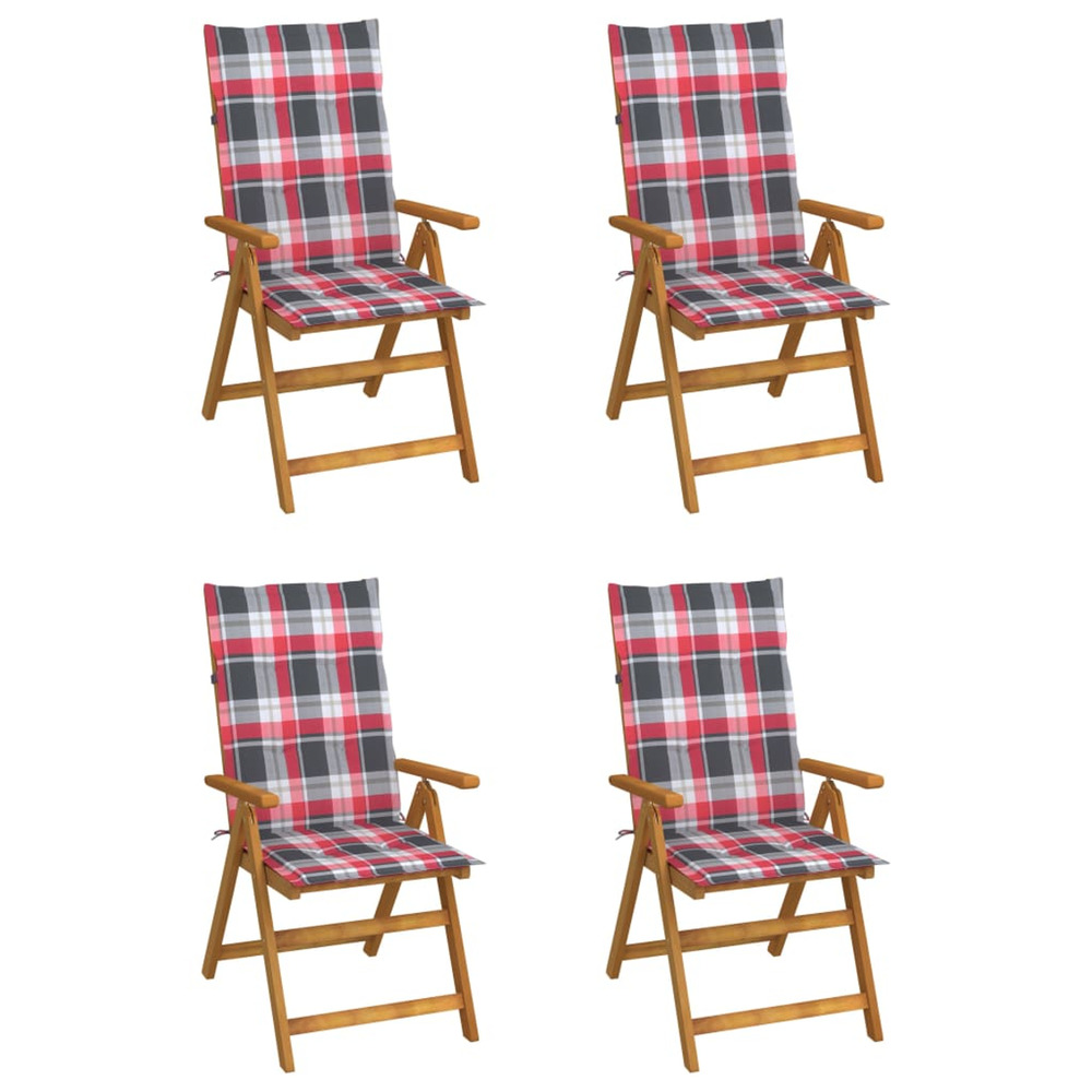 Chaises inclinables de jardin lot de 4 et coussins bois acacia