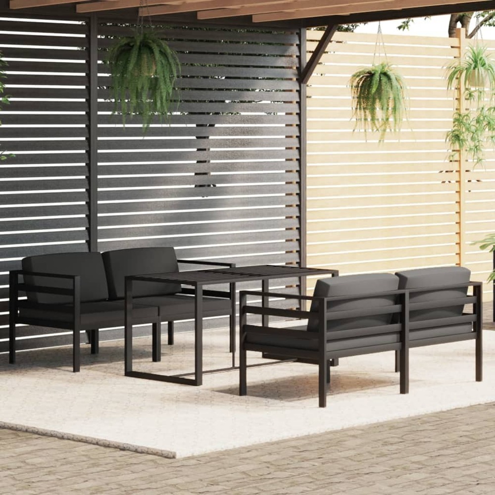 Salon de jardin 5 pcs avec coussins aluminium anthracite