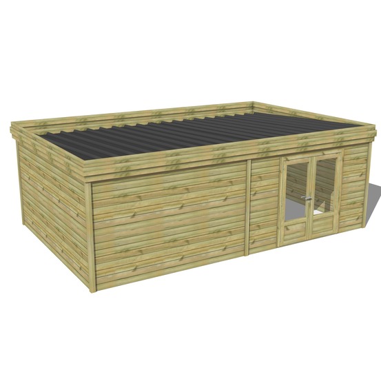 Abri de jardin bois pin traité autoclave 27mm - 7,29x4,34m / 32m2 - bac acier - abri français