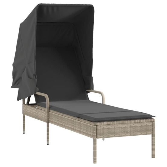 Chaise longue avec auvent gris clair résine tressée bain de soleil