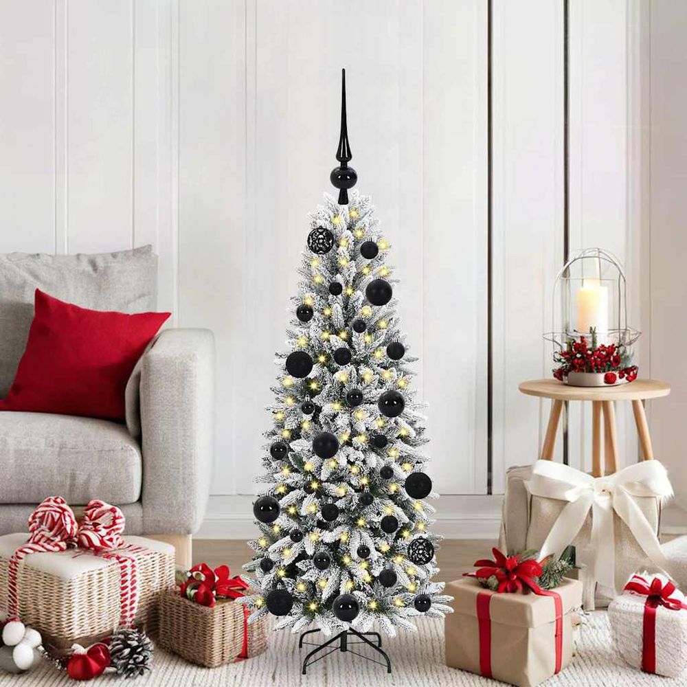 Sapin de fêtes enneigé 120 cm, kit tout-en-un avec éclairage led et décorations