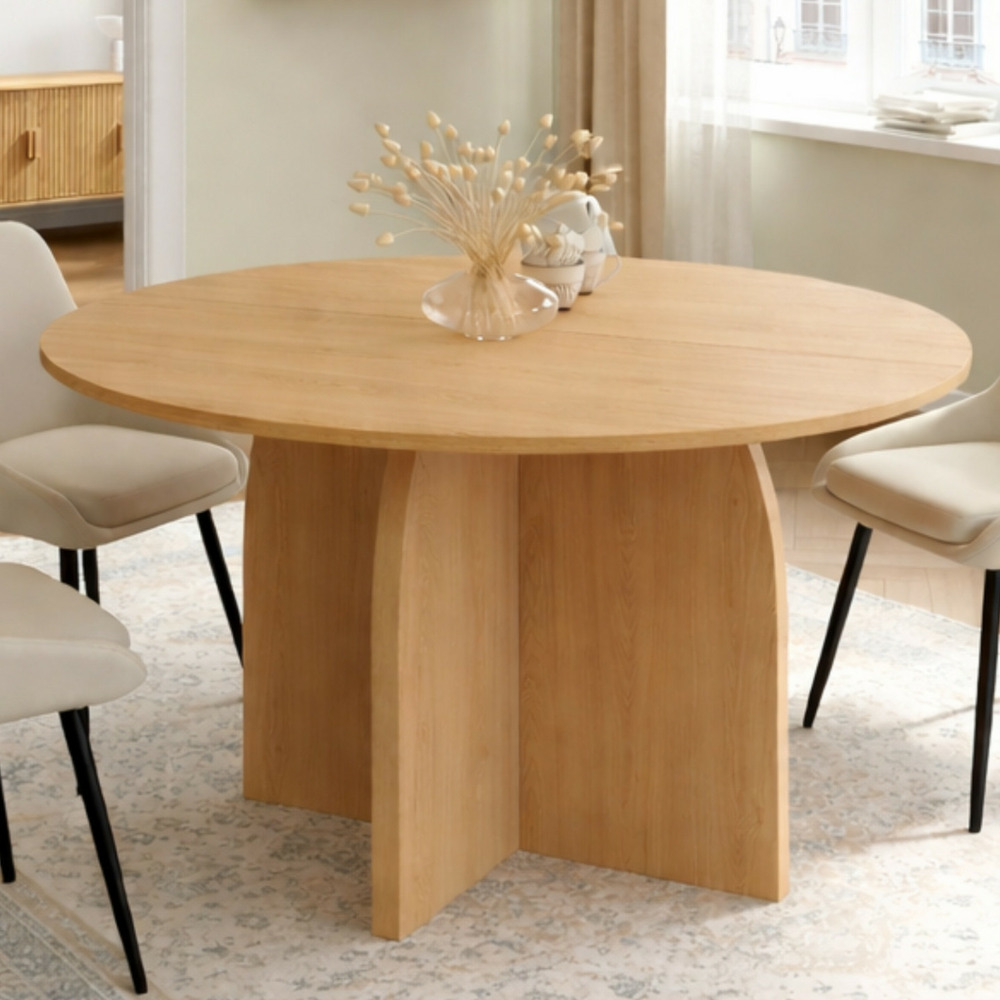 Table à manger fixe ronde edith 6 personnes bois effet hêtre 110 cm