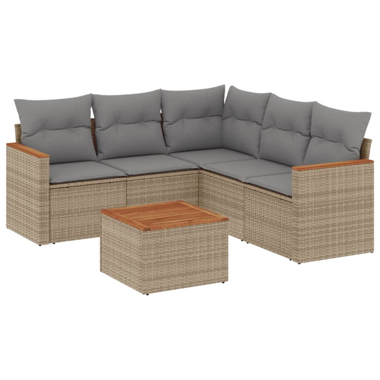 Salon de jardin avec coussins 6 pcs beige résine tressée
