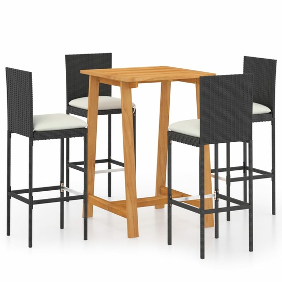 Ensemble de bar de jardin avec coussins 5 pièces noir