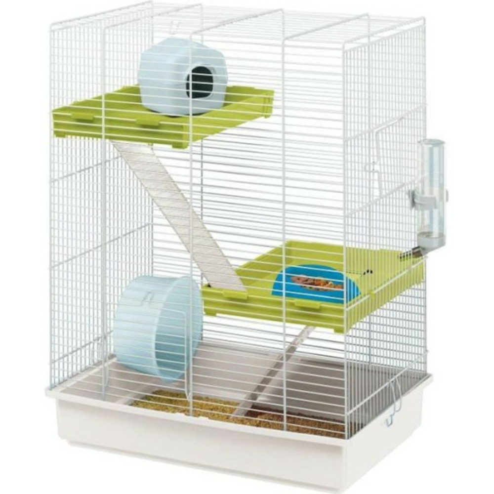 Cage pour hamster 46*29*58 cm - structure verticale en métal - accessoires inclus - blanc -