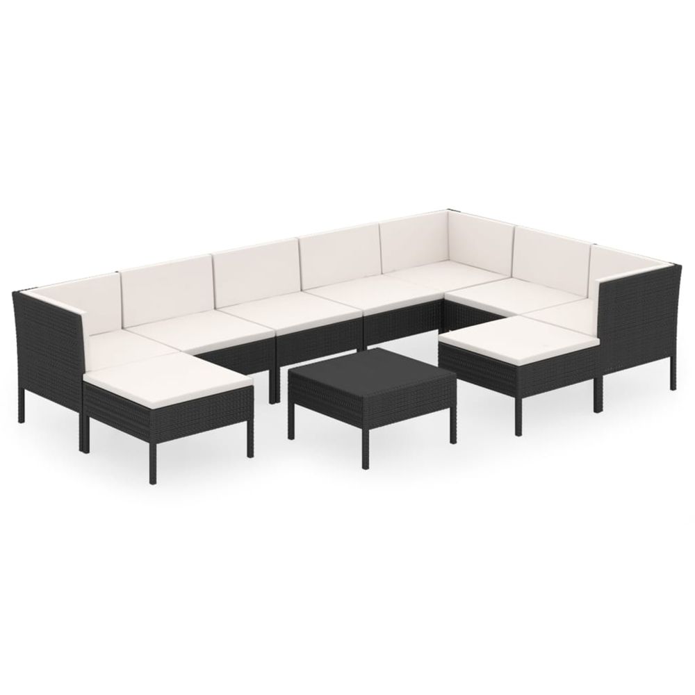Salon de jardin 10 pcs avec coussins résine tressée noir