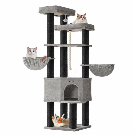 Grand arbre à chat tour de jeux pour chat à plusieurs niveaux 55 x 55 x 186,7 cm poteaux en sisal de 11 cm de diamètre gris 1