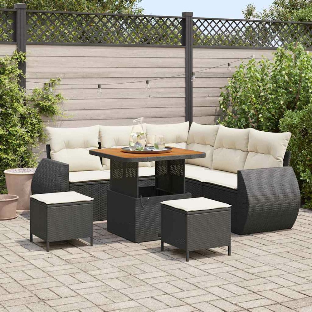Ensemble de canapé de jardin 8 pcs noir polyrotin