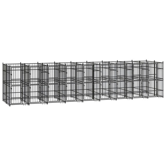 Chenil cage enclos pac animaux d'extérieur pour chiens acier 16,59 m² noir
