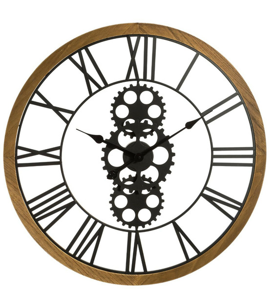 Grande pendule murale en bois et métal industriel d 70 cm