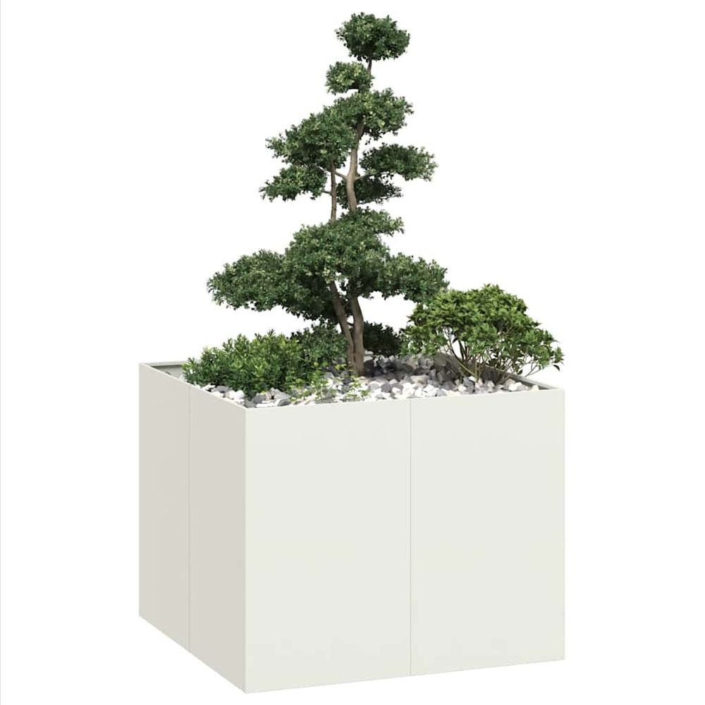 Très haut potager carré acier blanc pour jardin 100x100x80 cm