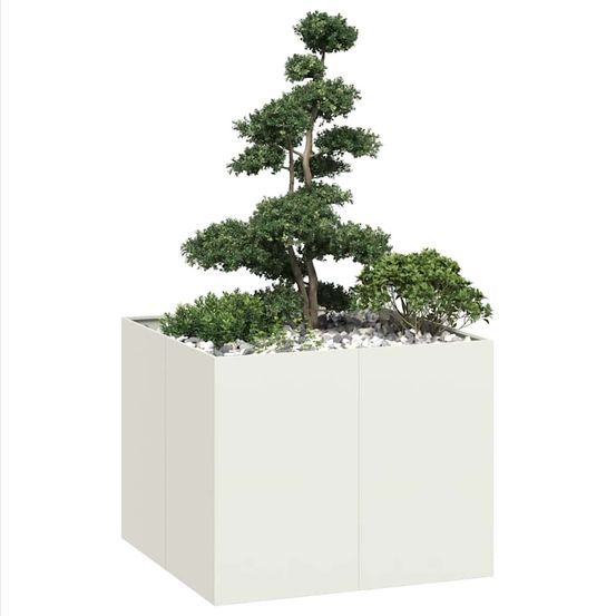 Très haut potager carré acier blanc pour jardin 100x100x80 cm