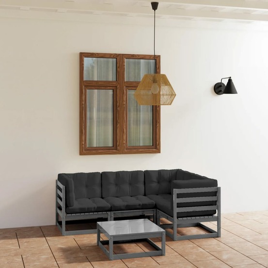 Salon de jardin 5 pcs avec coussins bois de pin massif