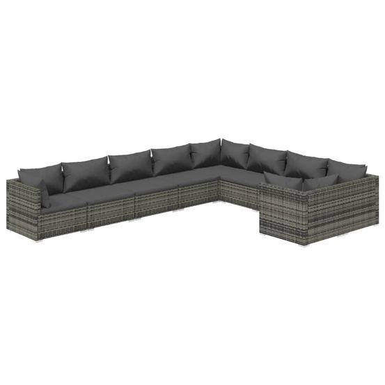 Salon de jardin 9 pcs avec coussins résine tressée gris