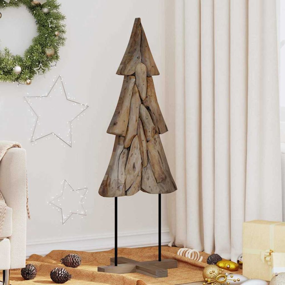 Arbre de noël design en bois de teck massif pour décoration intérieure 120 cm