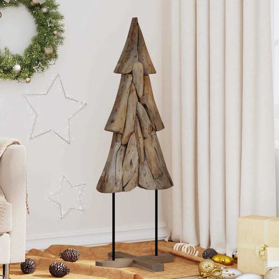 Arbre de noël design en bois de teck massif pour décoration intérieure 120 cm