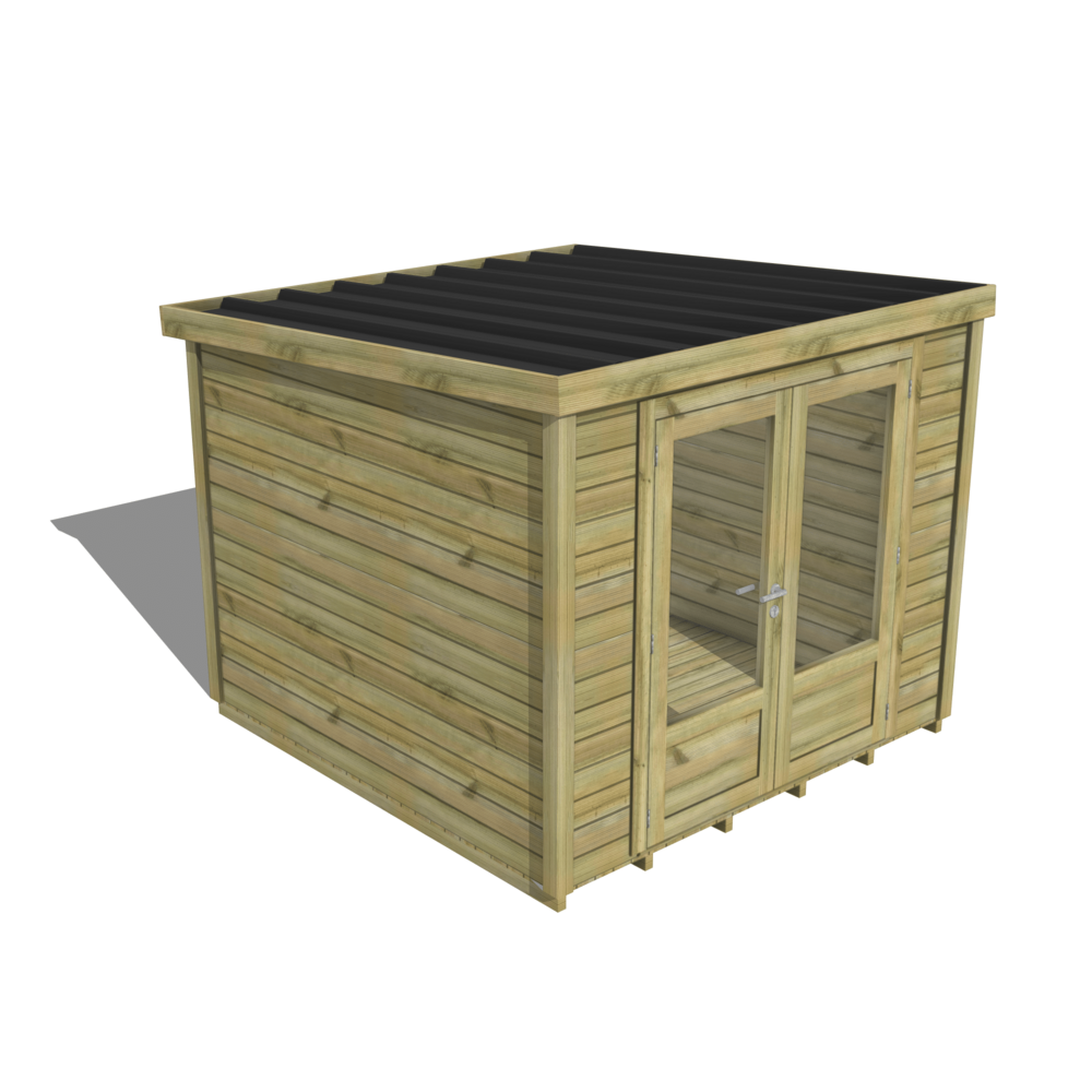 Abri de jardin bois pin traité autoclave 27mm - essentiel - 2,64x2,64m / 7m2 - bac acier - plancher bois