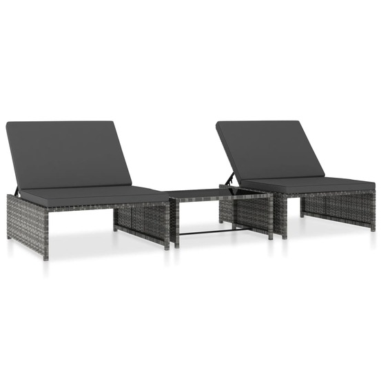Lot de 2 transats chaise longue bain de soleil lit de jardin terrasse meuble d'extérieur avec table résine tressée gris 02_00