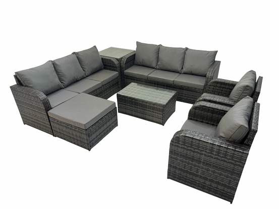 Ensemble de canapés en rotin avec canapé 3 places chaise inclinable grand tabouret table d'appoint gris foncé mixte