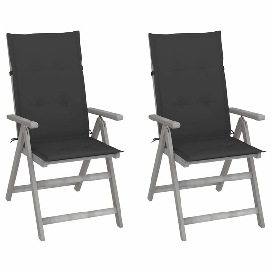 Chaises inclinables de jardin lot de 2 et coussins bois acacia