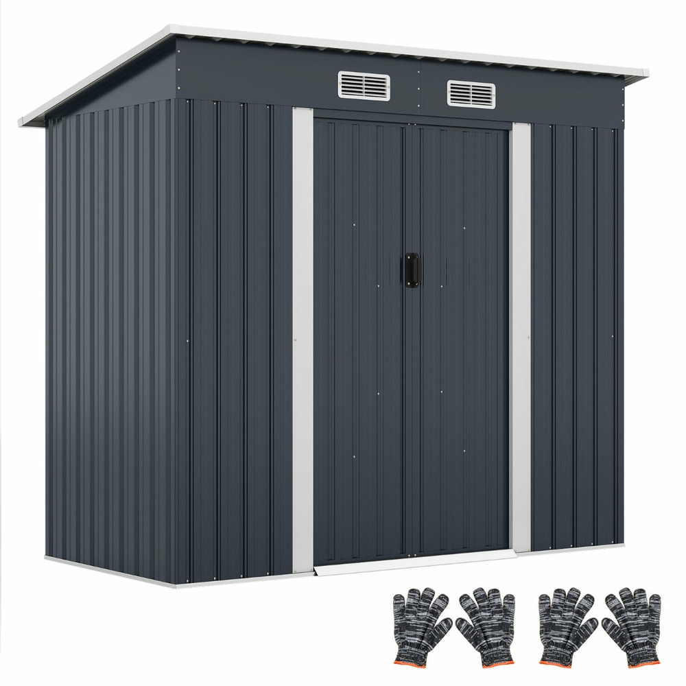 Abri de jardin rangement polyvalent 213 x 112 x 185 cm avec toit inclinable porte coulissante en métal gris