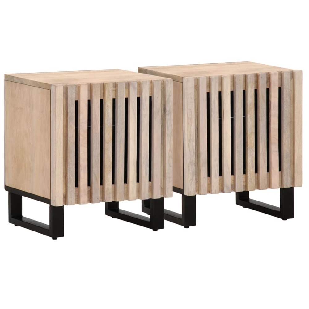 Tables de chevet 2 pcs 40x34x46 cm bois manguier massif blanchi