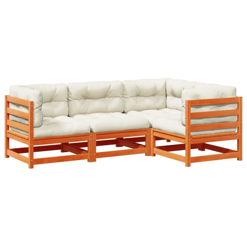 Salon de jardin 4 pcs avec coussins cire marron bois pin massif