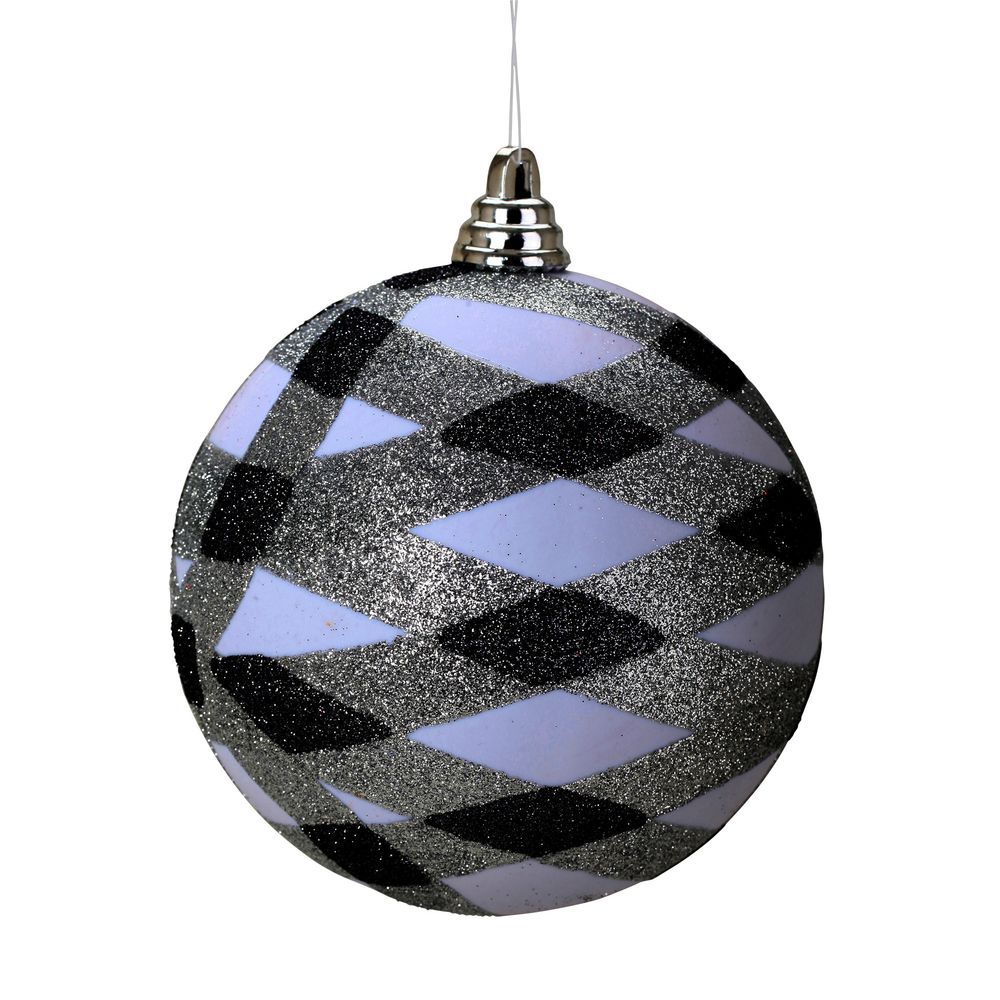 Boule de décoration de sapion de noël pailletée blanc argenté et noir