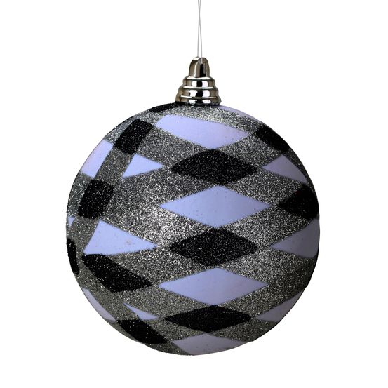 Boule de décoration de sapion de noël pailletée blanc argenté et noir