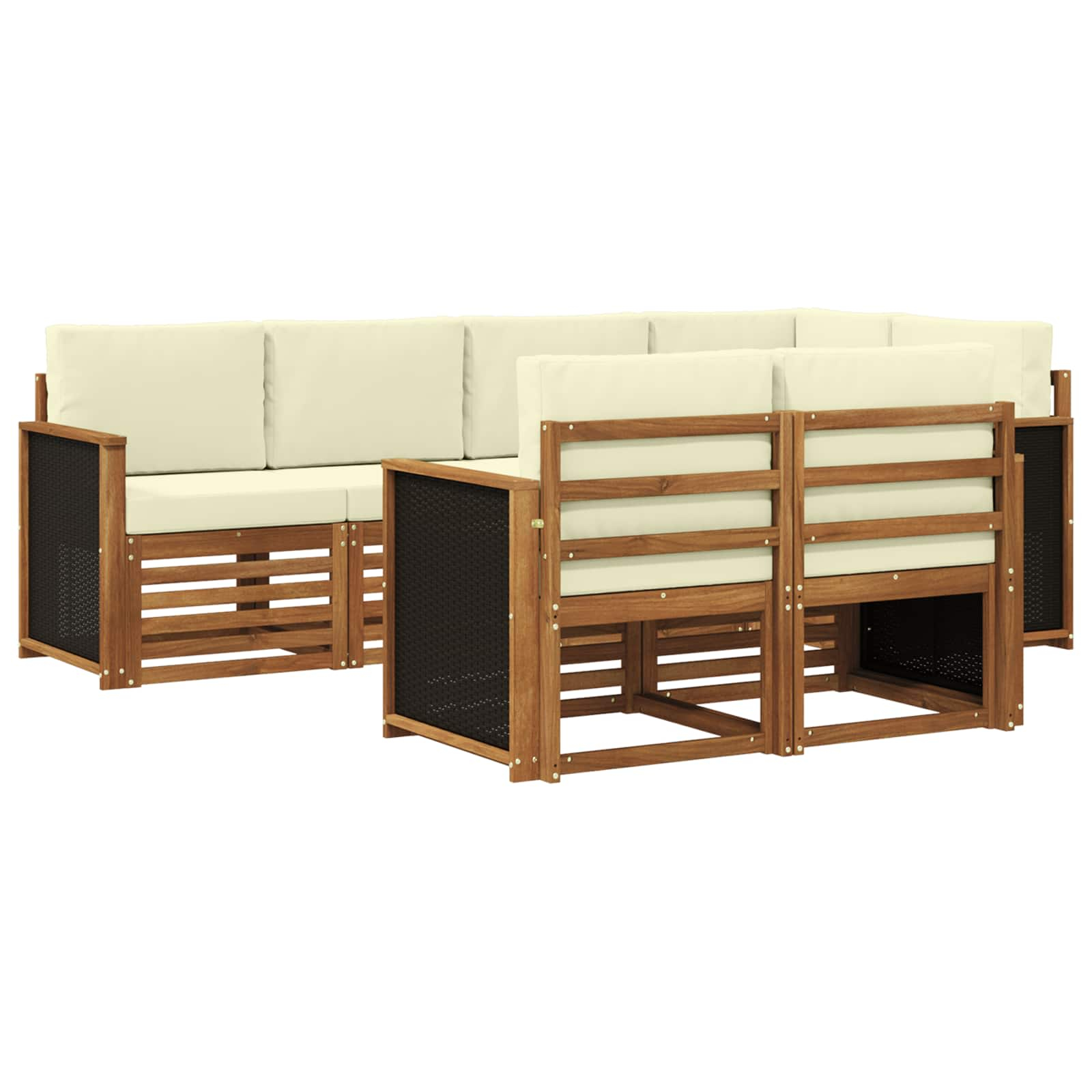 Ensemble de canapé d'angle avec coussin 6 pcs naturel et crème