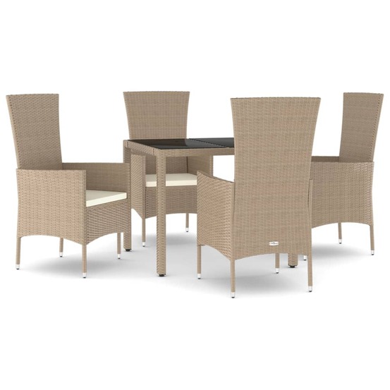 Ensemble à manger de jardin avec coussins 5pcs beige poly rotin