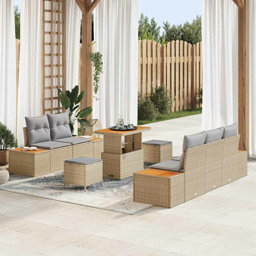 Ensemble de canapé de jardin 8 pcs beige polyrotin