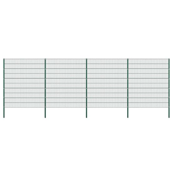 Panneau de clôture avec poteaux en fer 867 x 200 cm vert