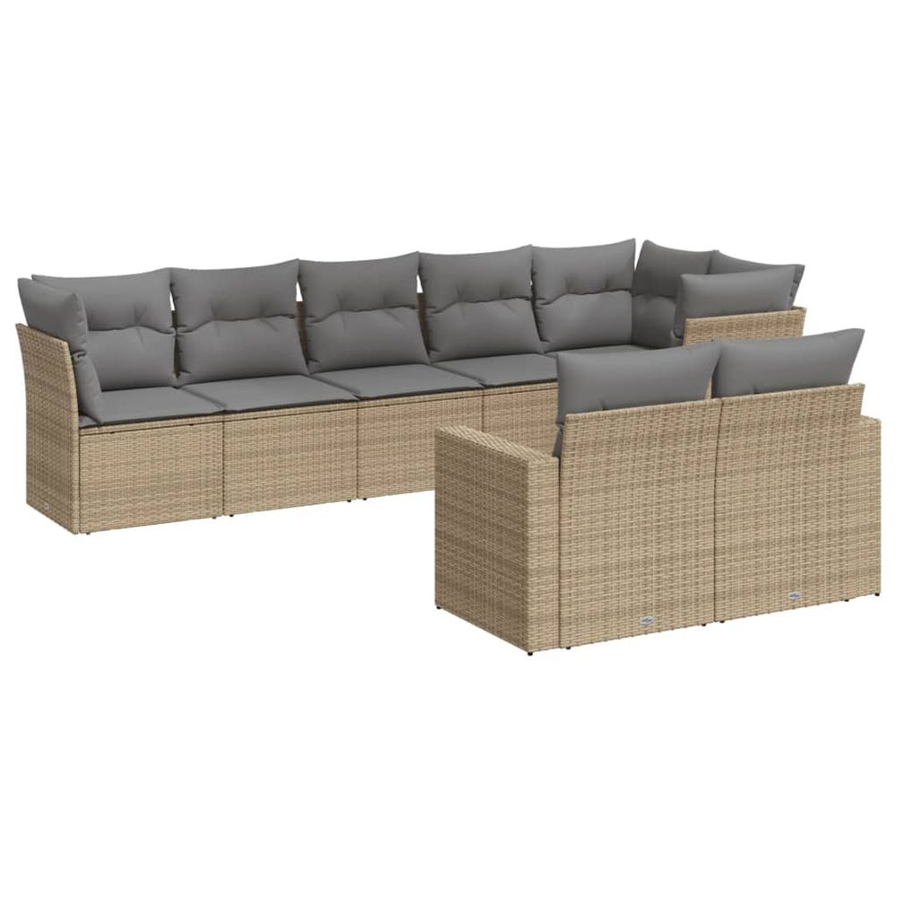 Salon de jardin avec coussins 8 pcs beige résine tressée