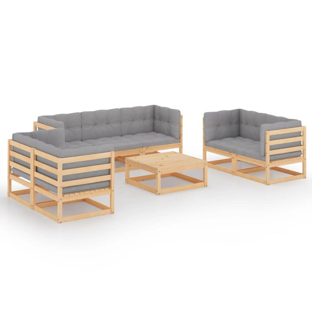 Salon de jardin 8 pcs avec coussins bois de pin massif