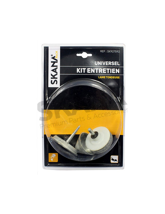 Kit d'entretien pour lame comprenant: - 1 cã´ne d'ã©quilibrage - 1 meule d'affã>>tage avec guide nylon s'adaptant sur toutes les