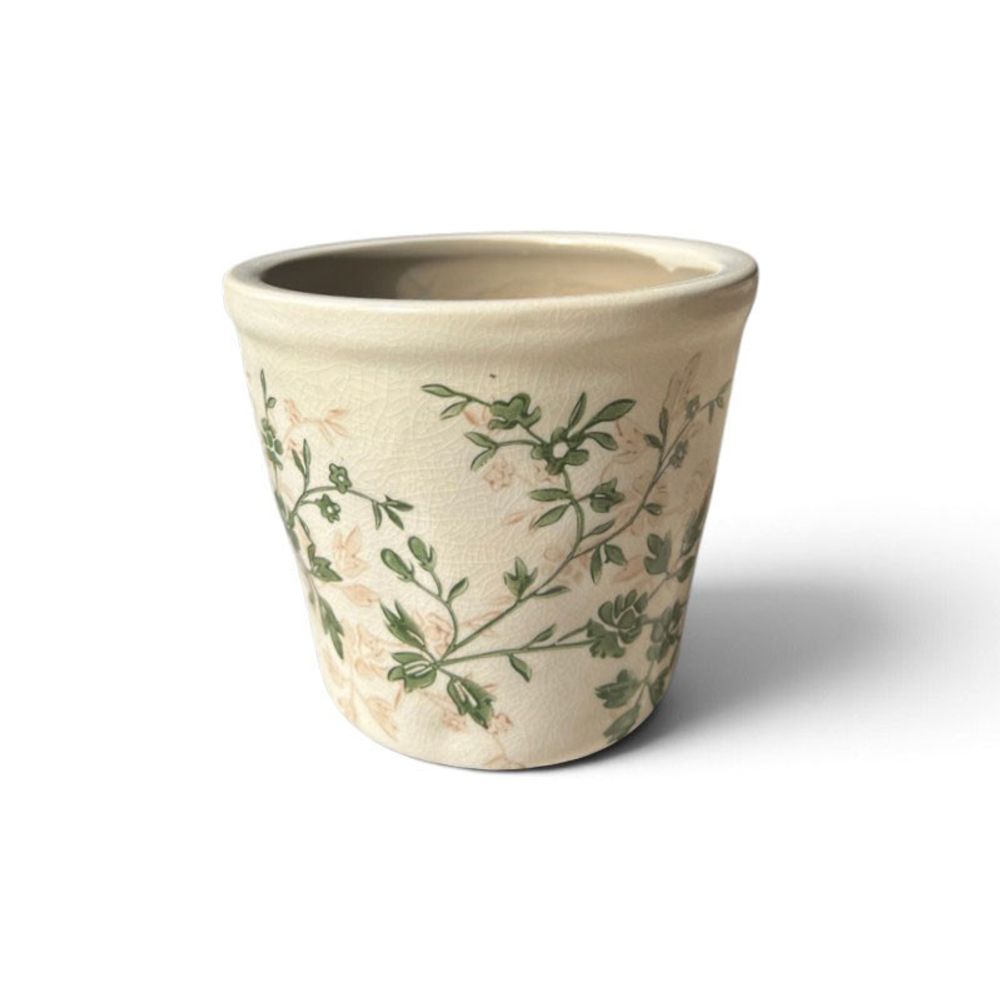 Pot de fleurs vert beige céramique 12x10cm