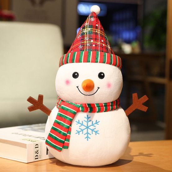 Peluche de noël - bonhomme de neige avec chapeau rayé