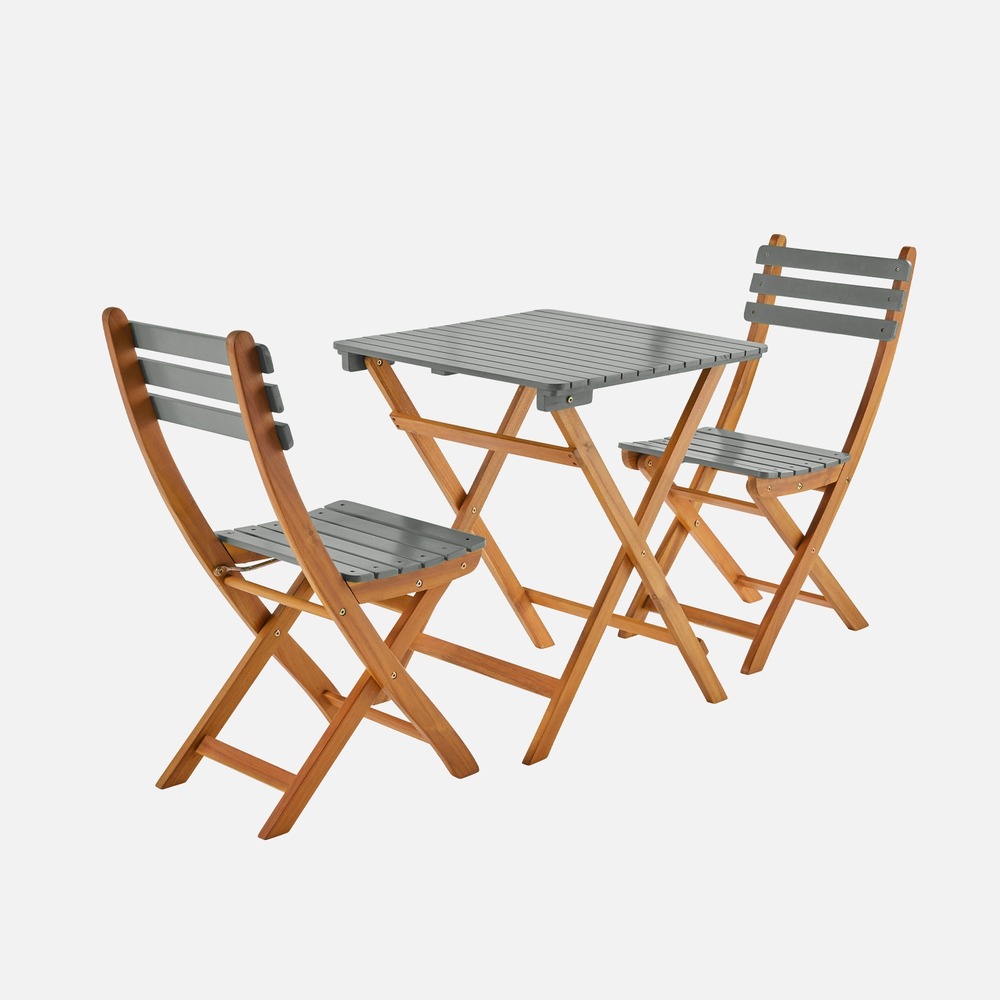 Table de jardin en bois d'acacia, 2 chaises pliables hilora , table carrée
