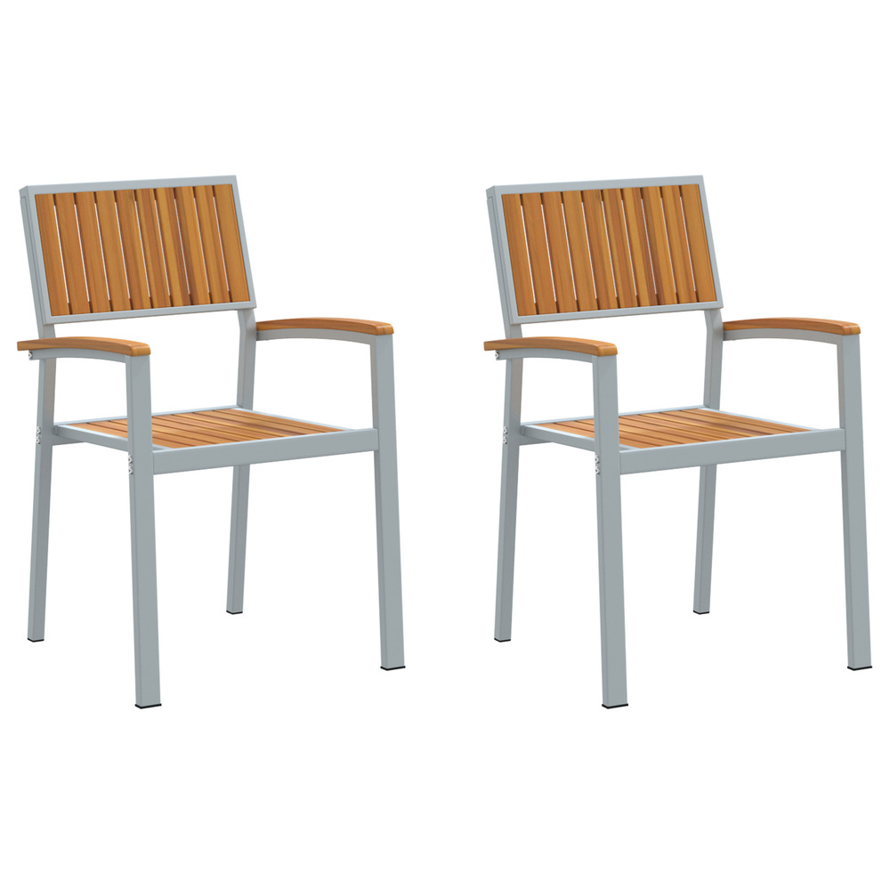 Chaises d'extérieur 2 pcs empilables en bois acacia et métal gris