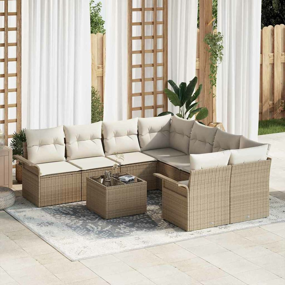 Ensemble de canapé de jardin 9 pcs beige poly rotin