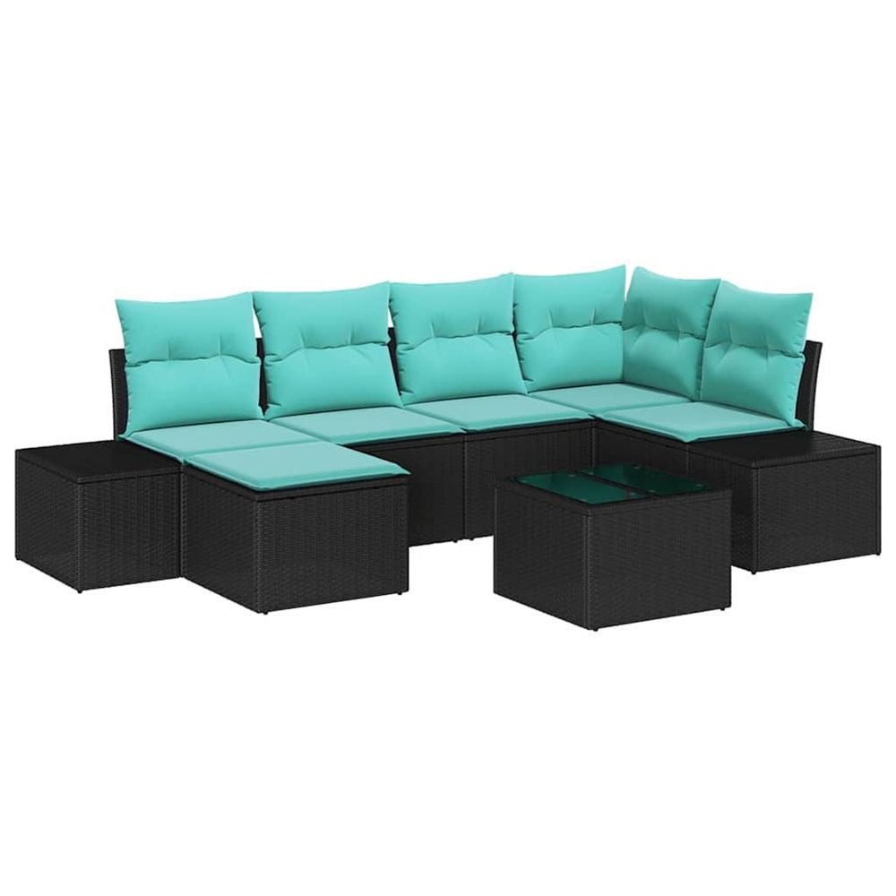 Ensemble de canapé de jardin 7 pc noir polyrotin